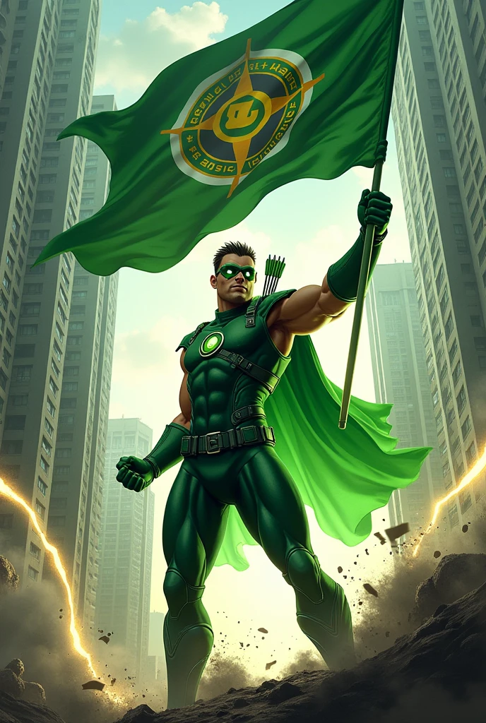 Perform the super shock together with the green arrow holding an interclass flag