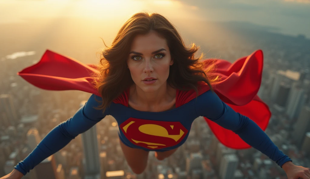 Julie Hagerty(((very beautiful(((Dark hair))) Supergirl (((1984s costume))); Julie Hagerty))) Super old woman Julie Hagerty; confident, powerful, indestructible, attractive; big and firm chest, floating high above the city, sunlight streaming through the clouds, dramatic pose, cinematic lighting, colorful cityscape below, gritty urban environment, intricate details, hyper-realistic, 8k, cinematic, dramatic, grandiose, superhero, flying, cape flowing, muscular, confident, powerful, determined expression, glowing eyes, lens flare, volumetric lighting, cinematic camera angle, dramatic shadows and highlights, photorealistic, vibrant colors, highly detailed, masterpiece