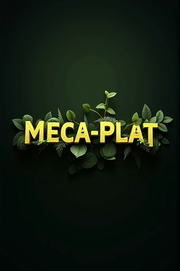 Create a logo for a brand of an innovative product that is eye-catching, unique, and draws people to buy the product. Use vibrant colors like green and brown, inspired by the history of the most famous brands. The logo should be as realistic as possible, with a dark background to make the product name, "Meca-Plat," stand out. This product is a clothesline made from the stem of the banana plant, which should be reflected in the design through natural textures and elements that evoke sustainability. 