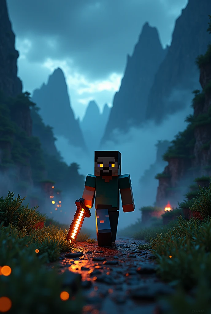 make a mincraft GAMING youtube banner with dark theme and blue beckground size 2560 x 1440 pixels