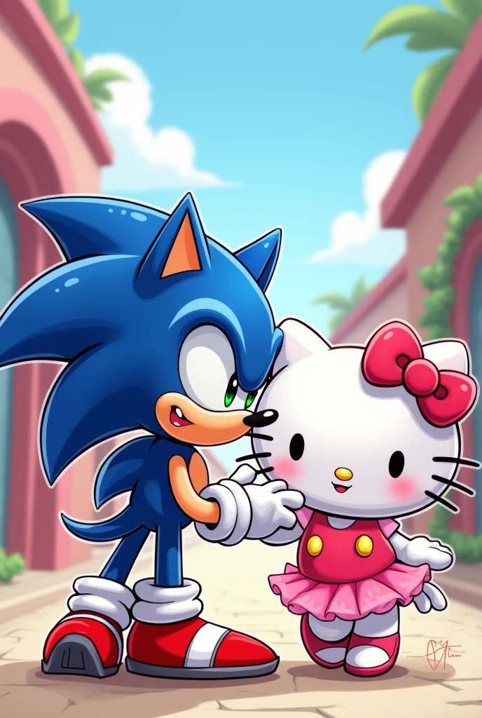 Drawing of Sonic and Hello Kitty together