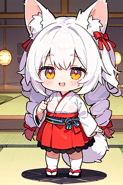 bangs、Bob、Bunny Suit、Bunny girl、cute少女，Frills、Red ribbon、Seaside、Frillsブラ、Twin Drill、Wavy Hair、Curly Hair、Both sides up、Fox Ears、Primary school students、，alone、smile、Thick eyebrows、Embarrassing、(there is nothing), (Absurd), (最high quality), (high quality), (masterpiece)、Orange-yellow hair、mekakure、Bright red eyes、Droopy eyes、Shortcuts、 (Large Breasts), 白いBunny Suit, Wet、8k、High resolution、Cinema Lighting,Beautiful fingers,Well-formed fingers,Attention to deしっぽ、cute、belly button、sweating、Wet、White skin、Light Hair、透き通るようなWhite skin、Shining Eyes、Sparkling eyes、Very small breasts、Flat Chest、milk explodes、Firm breasts、Drooping sweat、Shiny Hair、After Zuri、Milk is too big、Showing cleavage、満面のsmile、smile、大きなsmile、Open your mouth wide、Open your mouth。sprawl、Lower Breast、See this、eye contact、Fox tail、Transform、Chibi Character、whole body, 4 heads、5 heads, Transformcuteイラスト，Compact size, a bit, cute顔. Lips in Love, Colorful Hearts, Stylish design, Harajuku fashion in summer, Dark Eyes, walk, (((Japan))), Colorful graffiti, whole body