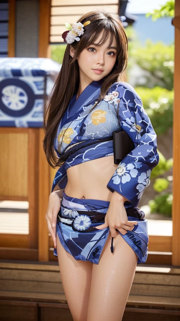 girl, wolf girl, Japanese style, kimono barefoot