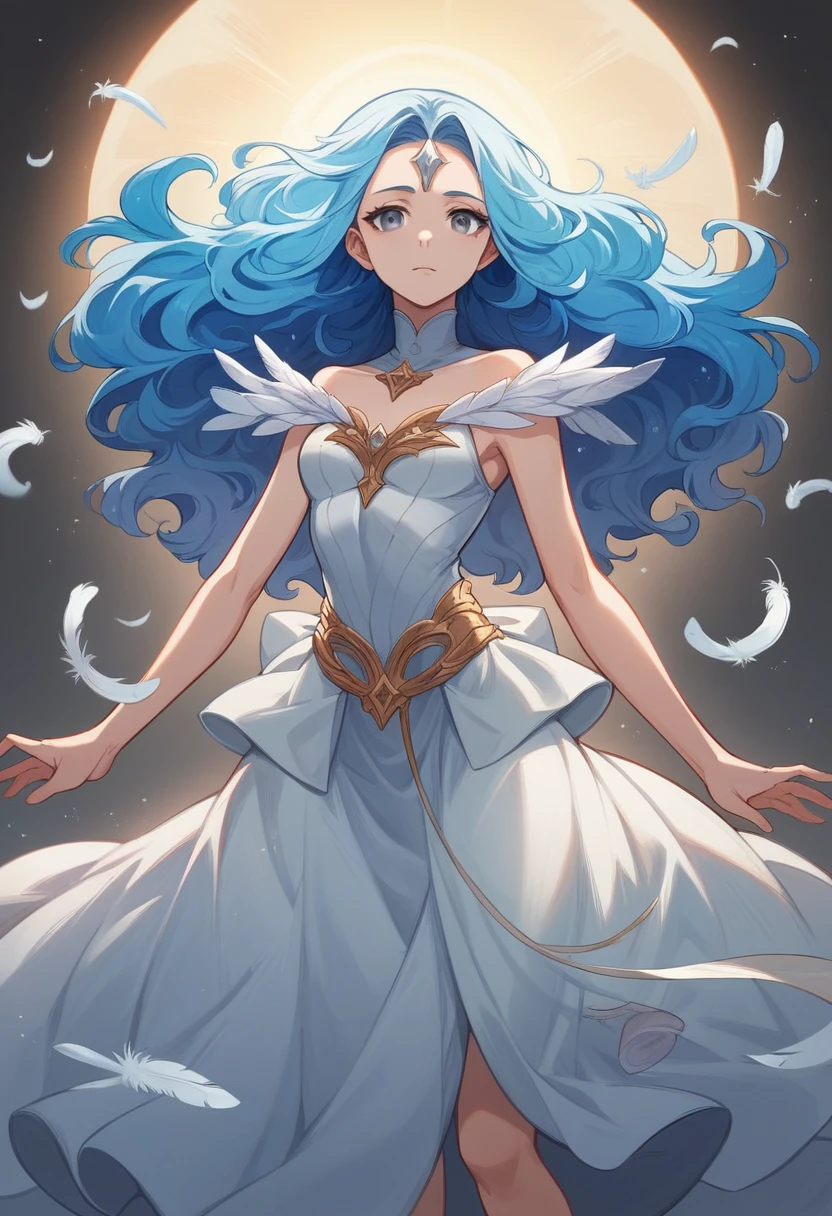 Zephyr Stormwhisper, Wind Witch
Age: 19
Appearance: Slender and ethereal, flowing pale blue hair, gray eyes like storm clouds
Attire: Light and vaporous dress in shades of blue and gray, decorated with feathers and air symbols
Main color: Sky blue, comics 、2019s, fantasy, intricate, elegant, highly detailed, digital painting, artstation, concept art, matte, sharp focus, illustration, art by Artgerm and Greg Rutkowski and Alphonse Mucha, naked, beautiful body