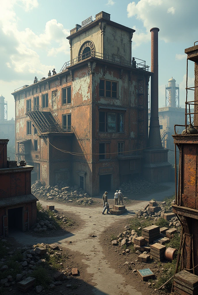 Make an old company look like a photo, make it realistic, and is being dismantled