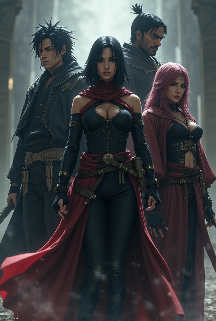 multiple sexy girls warriors armed with weapones wearing dresses and stockings protects princess in bride dress who's attacked, only females on the picture
