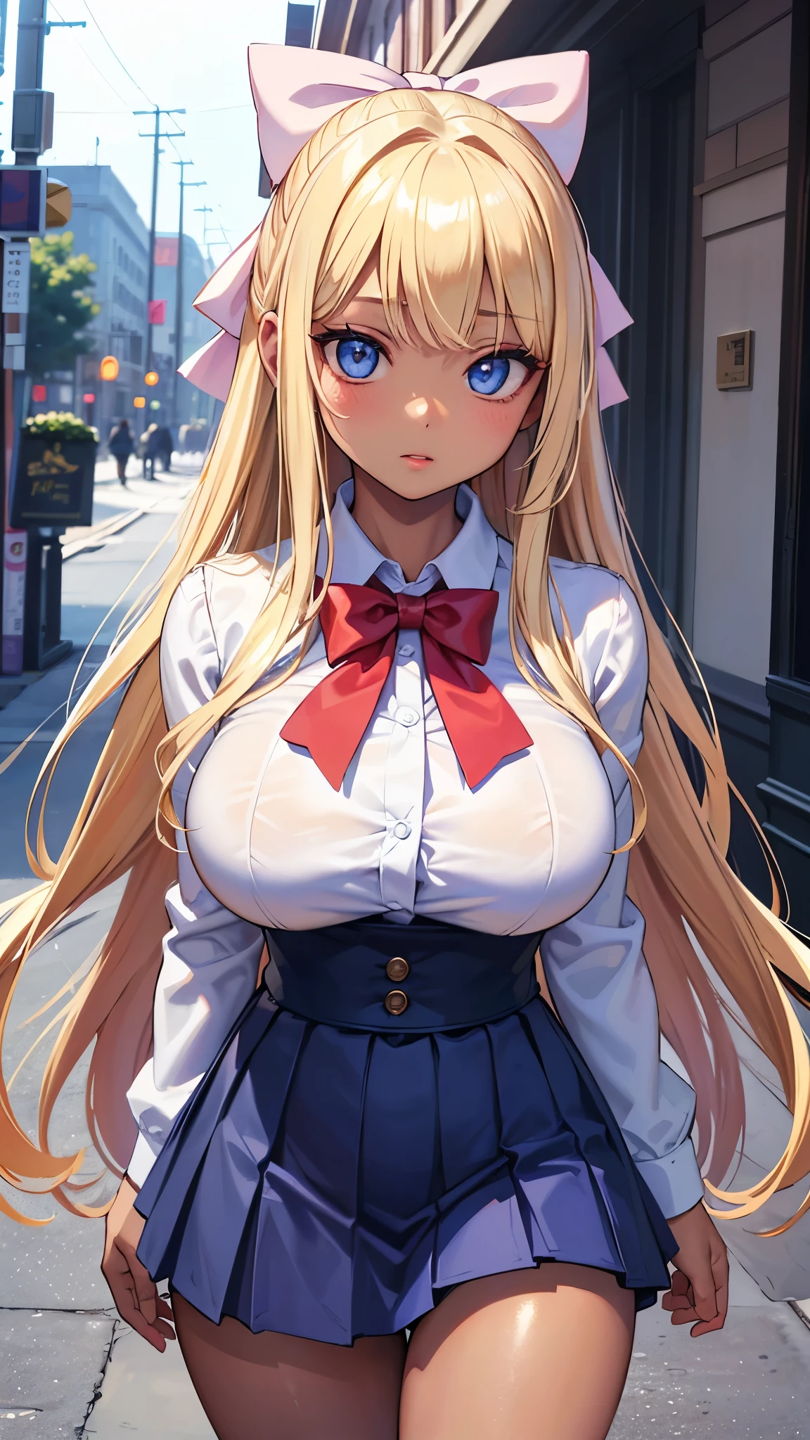 ((highest quality、High resolution、8K、masterpiece:1.3))、1 girl、unparalleled beauty、ultimate beauty、super detailed face、delicate eyes、smile、sexy look、Depth of the bounds written、light particles、side light、((blonde、maid、maid服、white panties))、(((expression of ecstasy、Looks embarrassed、Making sexual advances in a busy public place、inviting you to have sex)))、perfect body、beautiful breasts、nipple、tits、Thighhighs、thighs