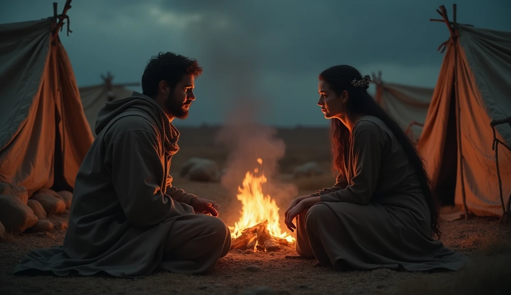 The scouts sat next to the fire with the word pleiku, holding each other's shoulders and talking