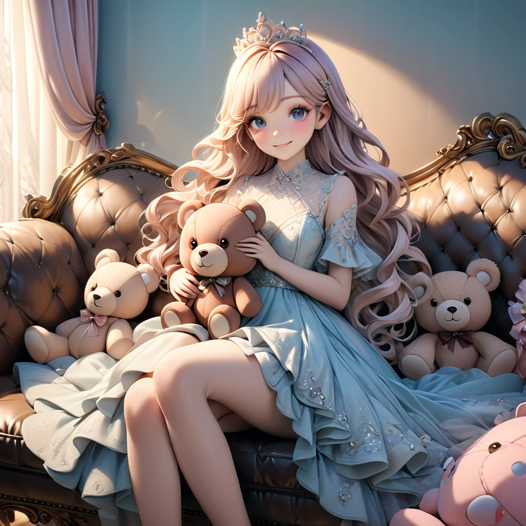 several dolls are sitting on a bed with pillows and plushies, dolls on a bed, spring setting, on a serene day, smiles, window, beautiful spring day, dolls looking beautiful, shot with canon eoa 6 d mark ii, looking beautiful, shutterstock, pretty with nice dresses, toy commercial 4 k, warm and happy atmosphere, dolls, 8 0 0 mm