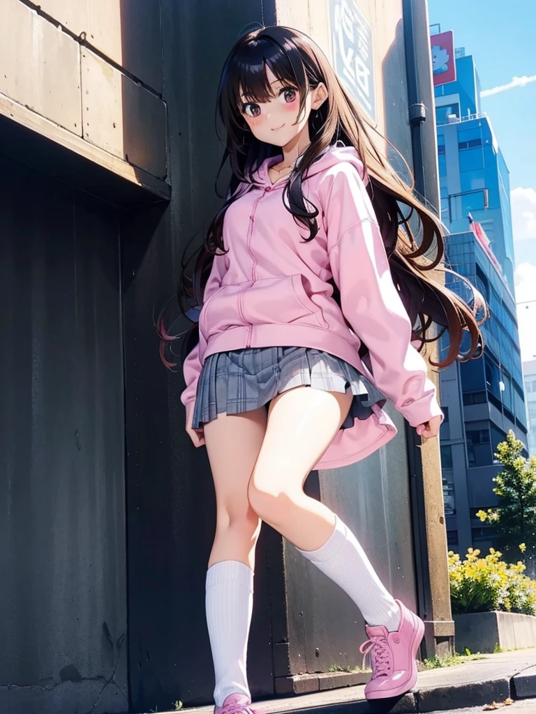 (masterpiece, highest quality), (realistic),(beautiful illustrations),beautiful eyes,accurate eyes,
looking at the viewer, 
1 girl, (pink long hair), blown hair, bangs, hair between eyes, Big breasts beautiful hair, beautiful face, ((detailed and beautiful eyes)), beautiful clavicle, beautiful body, beautiful breasts, beautiful thighs, beautiful feet, beautiful fingers, 
(beautiful scenery), , School,
high school girl,((high school uniform)),(black mini skirt),(bare legs) ,(pink panties), ((The wind blows and the skirt is visible)),((Panties can be seen through the skirt)),standing position,Shooting from the front,Panty shot,full body photo