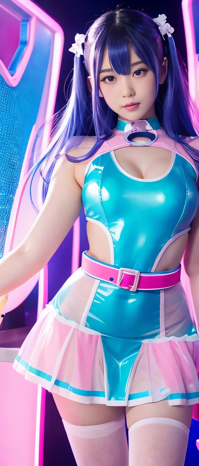 Jinx from league of legend wearing latex bikini, thigh high heels and covered by sexy liquid slime on all body