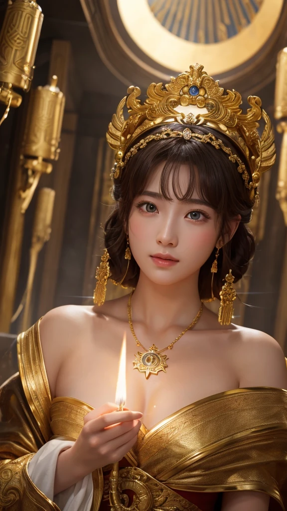 Protoss, (Best Quality), (Masterpiece), (High Resolution), (Intricate Detail),Ultra Detailed Complex 3D Rendering of Profile Face, (Photorealism), (Cinematic Light) Golden Crest, (Colossal: 6.8), Intricate Details, 1 Girl, No Bra, Clavicle, (Big), Big, (Long Hair:1.2) , Ultra High Definition, (Photorealistic:1.4)
