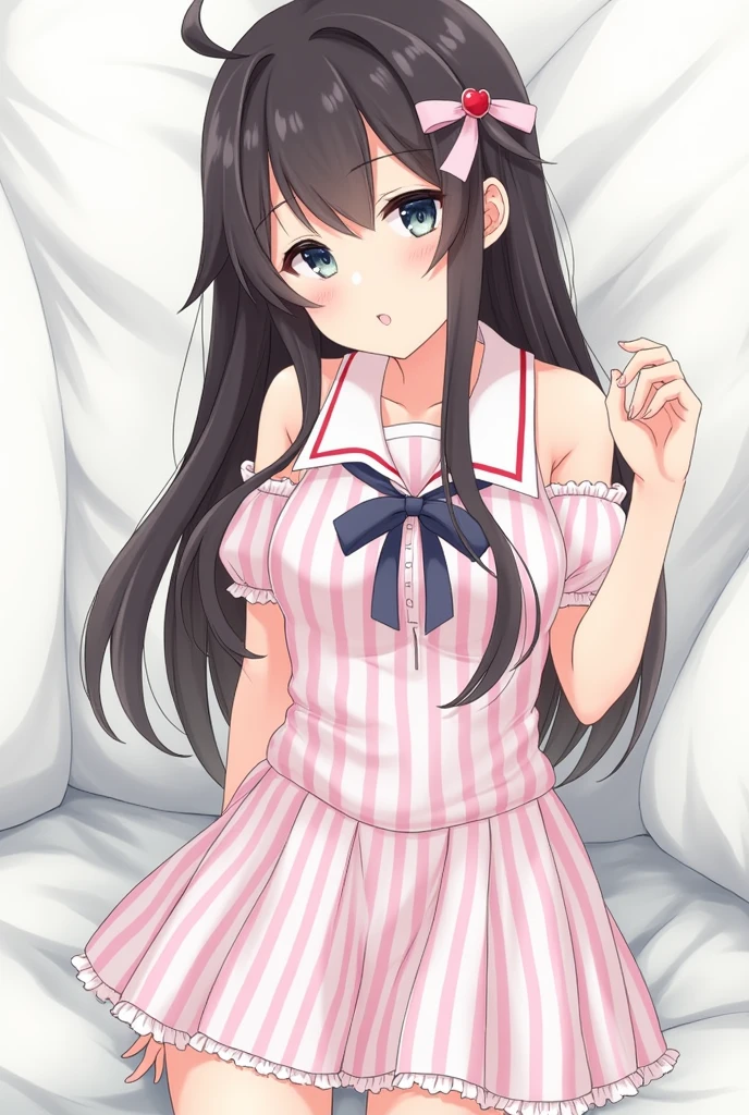 Please describe an image where Nezuko can be seen under her skirt and underwear. 