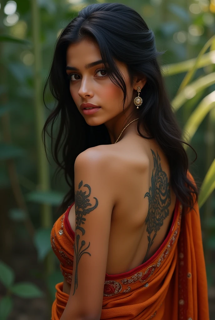 Portrait of a nude Bolivian indigenous woman with lunar symbolism