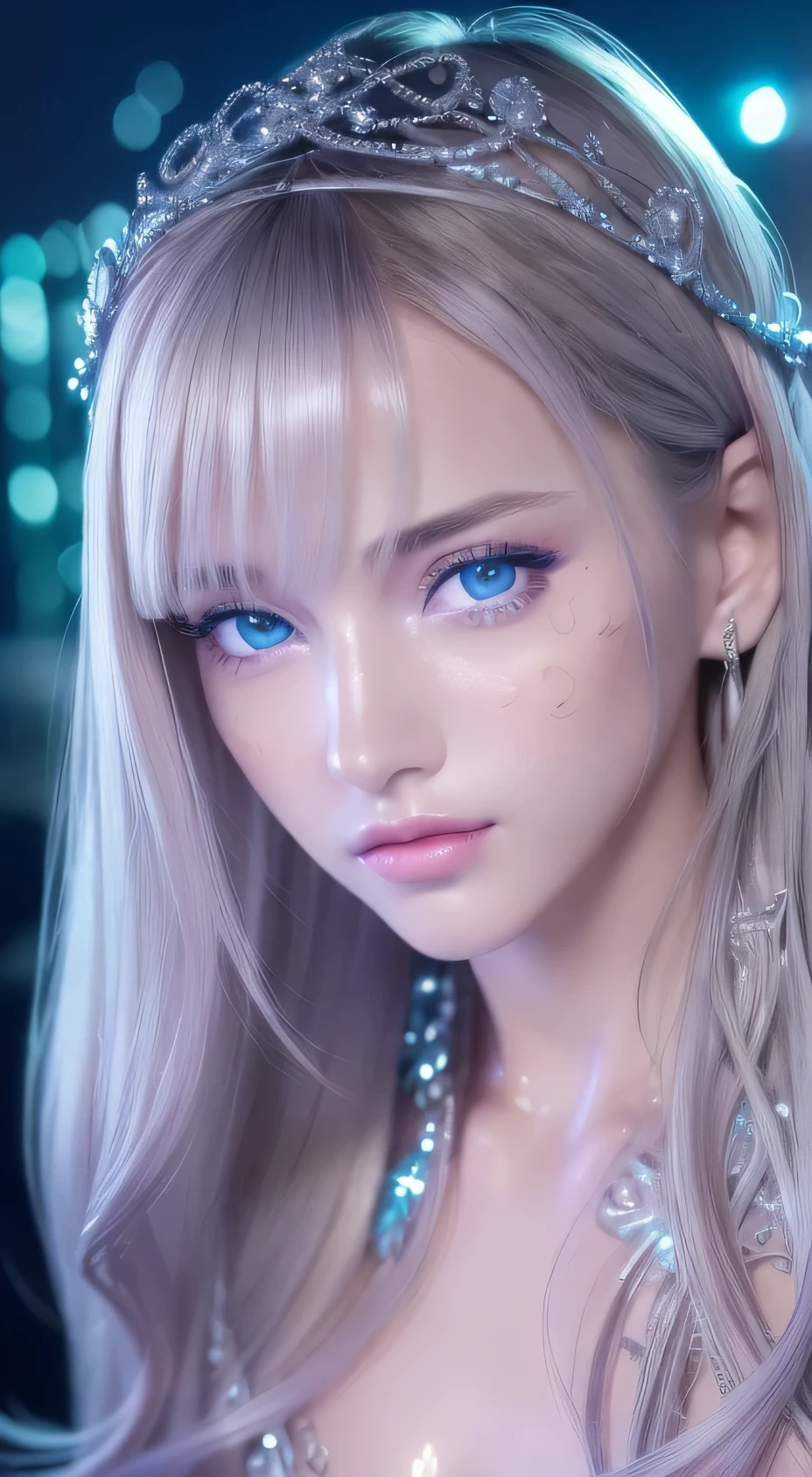4K Ultra HD, masterpiece, A girl with a magical aura, Nice face, Long Hair, Shiny Hair, Detailed eyes, Glossy Lips, Wearing random color outfits, Aura around the body, Magical Effects, Spreading white light, Sitting, (((Full Body Capture)))、((city night), (Neon Signs), (night), (Highest quality, masterpiece, Super detailed、(Realistic:1.2), 1 person, 1、Detailed face, beautiful eyes,Perfect Eyes,Detailed eyes and face, (((Very detailed))), figure, 1 personの,mysterious, Variegated eyes, Detailed eyes, Super detailed, Intricate details, A light smile, Very detailed, beautiful, Detailed,Talked about at the art station, Excellent anatomy, (((Gentle lighting:1.2))),