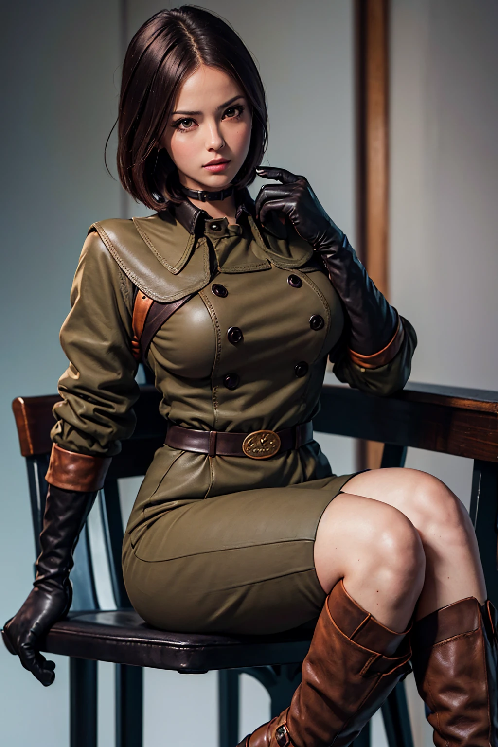 Prompts
Copiar prompts
(Best image quality, highest quality, Highest Resolution, Ultra-Realistic Images, Very detailed, masterpiece, 8k), One Woman, Brown medium hair, Khaki military uniform, Leather gloves, Leather boots, (With a blue whip), big Breasts, blush, serious look, Dynamic pose, Browsing Caution, half body, perfect face, perfect body