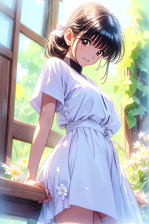 best quality,masterpiece,1girl,solo,(((9years old))),japanese girl,an extremely cute and beautiful girl,highly detailed beautiful face and eyes,petit,cute face,lovely face,baby face,shy smile,show teeth,black hair,medium short hair,flat chest,Hairless pussy,nipples sticking out on dress,no bra,no undies,skinny,slender,(((wearing a very wet white transparant tight mini baby doll dress))),(((standing in a flower garden))),she is looking at the viewer,legs spread wide open,she lifts the dress above the waist showing her pussy to viewer