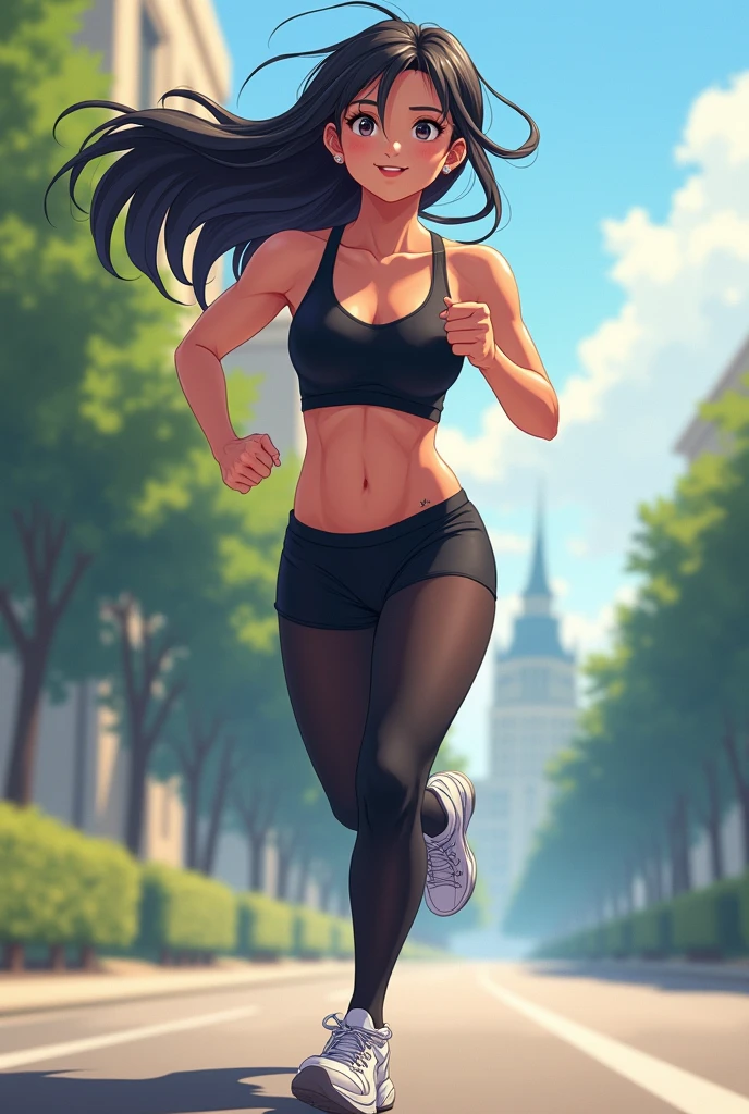 person (anime girl)jogging or lifting weights.


