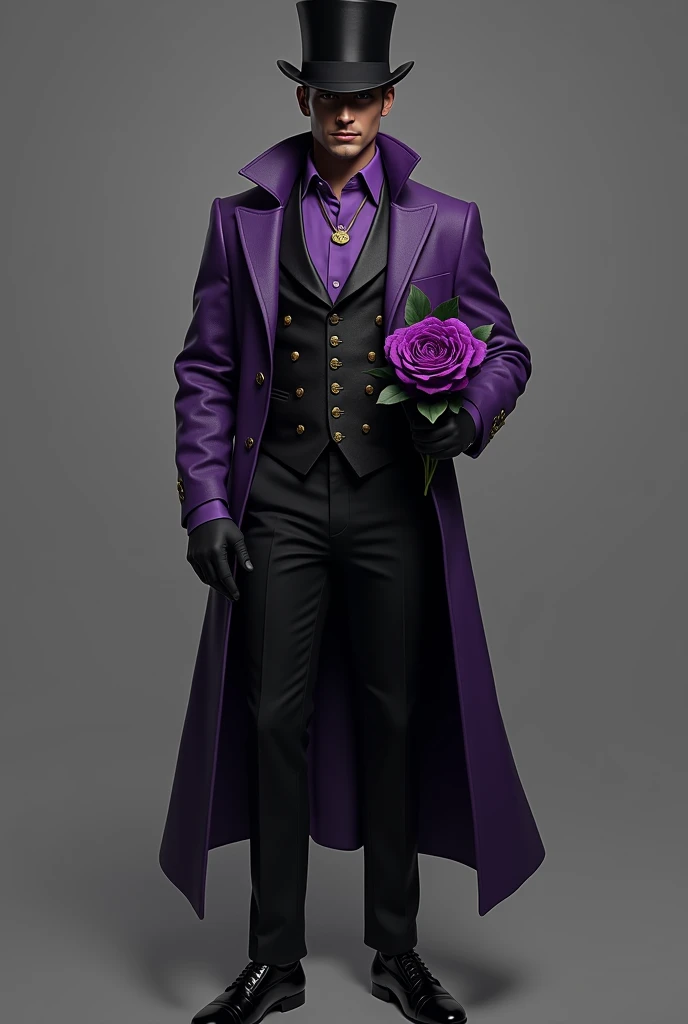 GREEK STATUE DRESSED IN A BLACK AND PURPLE SUIT HOLDING A QUESTION MARK