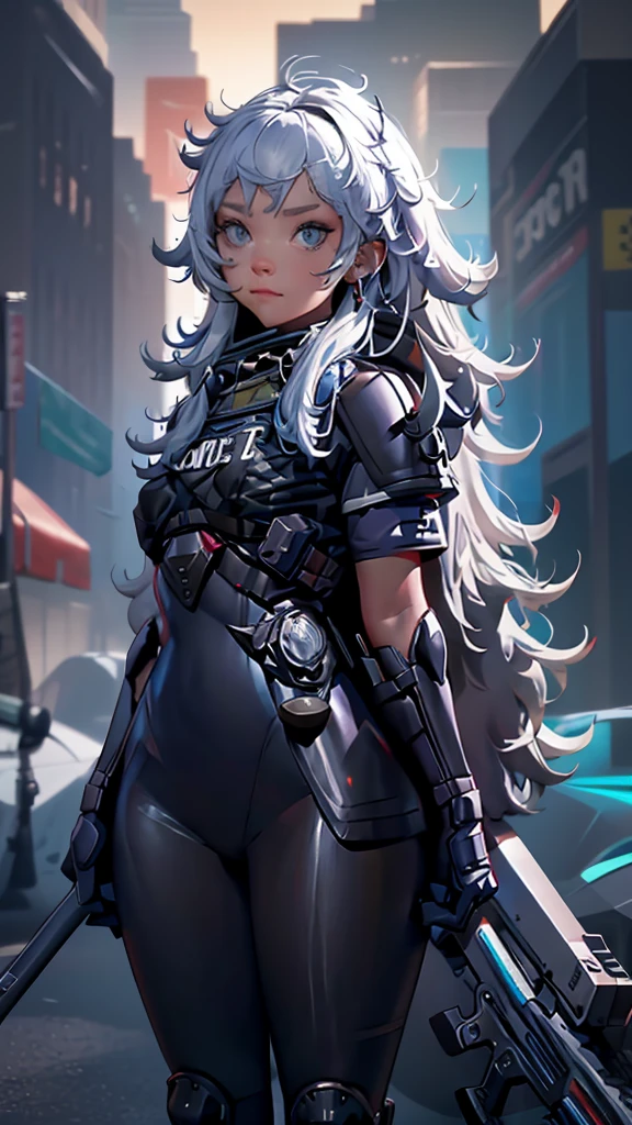 envision a 8k, highres, cinematic, full body concept art design sheet of a woman with a mature face with white hair, gray eyes, Riot Gear, Tactical accessories, black tight suit, fantasy armor, jrpg inspired armor, in dark lighting, against a dark gray background