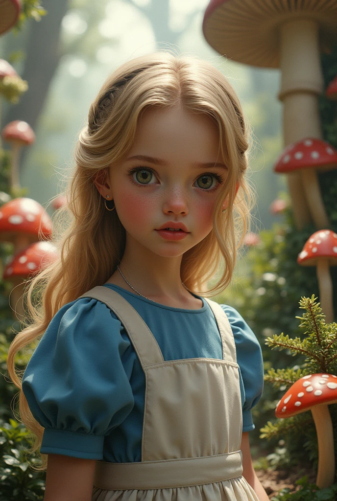 Capture a moment of deep contemplation by depicting the White Rabbit and Alice in Alice in Wonderland. Her expression should be a mixture of curiosity and a hint of unease, as if she is deeply questioning reality and her place in it. Her large eyes should be wide open, reflecting the surreal world around her. Smiling Cheshire|cat, clock, Queen of Hearts, caterpillar, white rabbit, playing cards, within the kingdom of Wonderland, etc. Lighting should be soft yet dramatic, casting gentle shadows that emphasise the depth of her thoughts. Her hair is slightly dishevelled, as if she has been on a long journey, and the iconic green headband is slightly slanted, adding to her pensive feel. The colour palette is a mix of soft pastels and dark, introspective tones, creating a balance between innocence and the complexity of her thoughts.