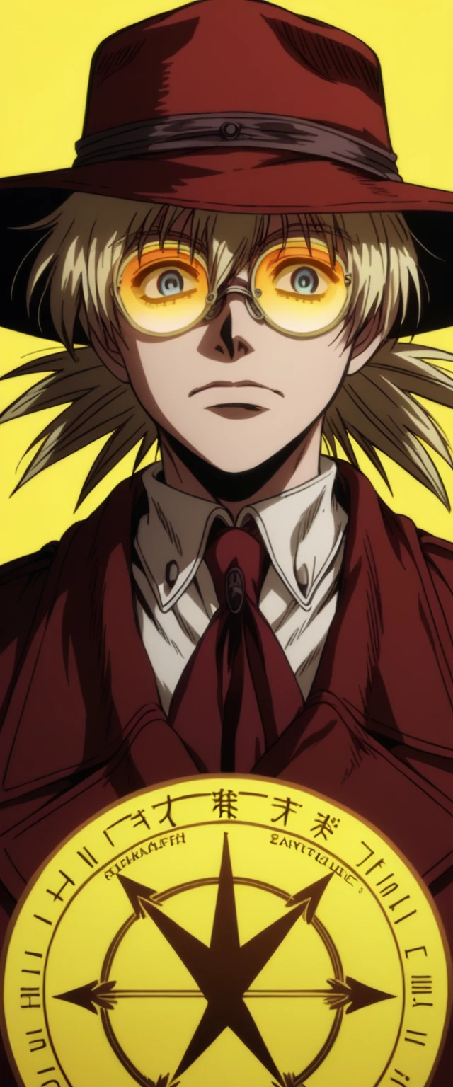 score_9, score_8_up, score_7_up, score_6_up, score_5_up, score_4_up, source_anime, BREAK
hellsing_ultimate_style,, solo,1girl,portrait,red fedora,yellow circle glasses,reflection glasses,
 TanyaDegurechaff,