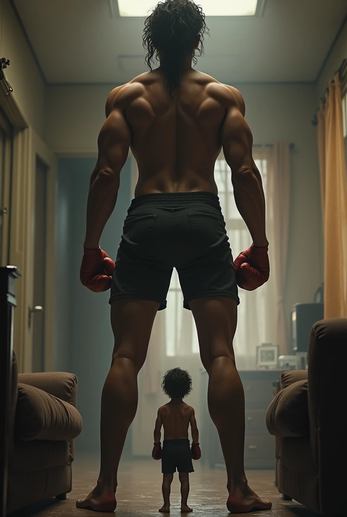 A boy in his room looking at his trophies and pictures of bodybuilders like Arnold Schwarzenegger and Ronnie Coleman hanging on the wall with a movie-like title that says Who will I be??