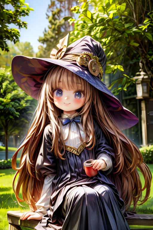 masterpiece, Highest quality, Wizard Tea , magic tea , magic, Little, Handsome witch, Highly detailed realistic eyes, Happy, Vibrant, colorful,