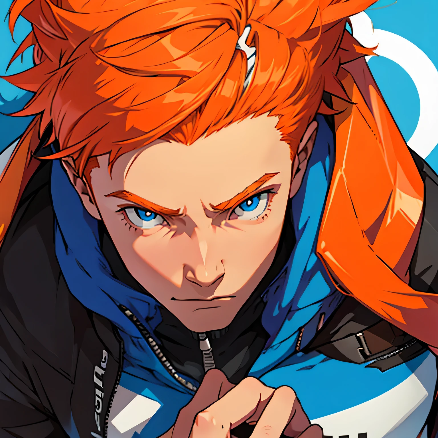Human Male Adolescent With orange hair , blue pupils