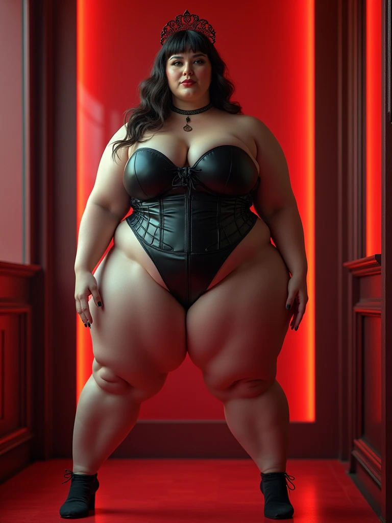 brown hair,Ultra-realistic 8K, mature woman、perfect big breasts,(red lip,heavy makeup), earrings、Stand in the lobby of a luxury hotel、Nikon Z 85mm, ((highest quality)) ,((masterpiece)), intricate details,realistic、very delicate and beautiful, ((sleeveless、、tight mini skirt)):1.4、(strapless red high heel long boots):1.2、full body shot:1.0,cute smile