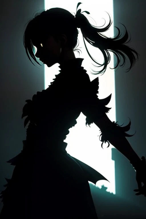 A scary monster silhouette emerges from the backlight、Frightened girl