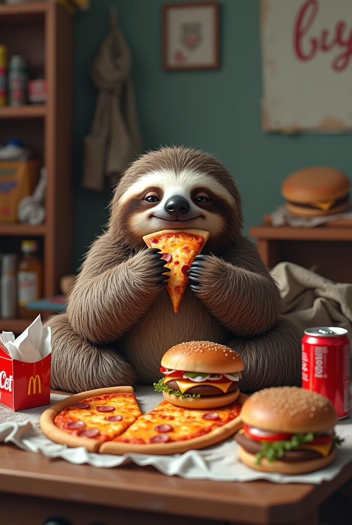 concept art <lora:sl0th-000007:0.7> ,sloth wearing pajamas, snuggling giant hot dogs in bed, digital artwork, illustrative, painterly, matte painting, highly detailed