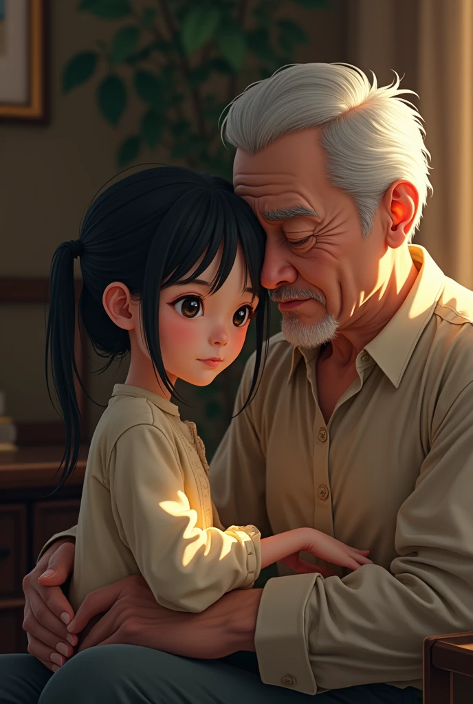 By personalami. Beautiful cute furry fox yound small children and old father. Furry Wolf boy grab from behind. Sitting on chair.