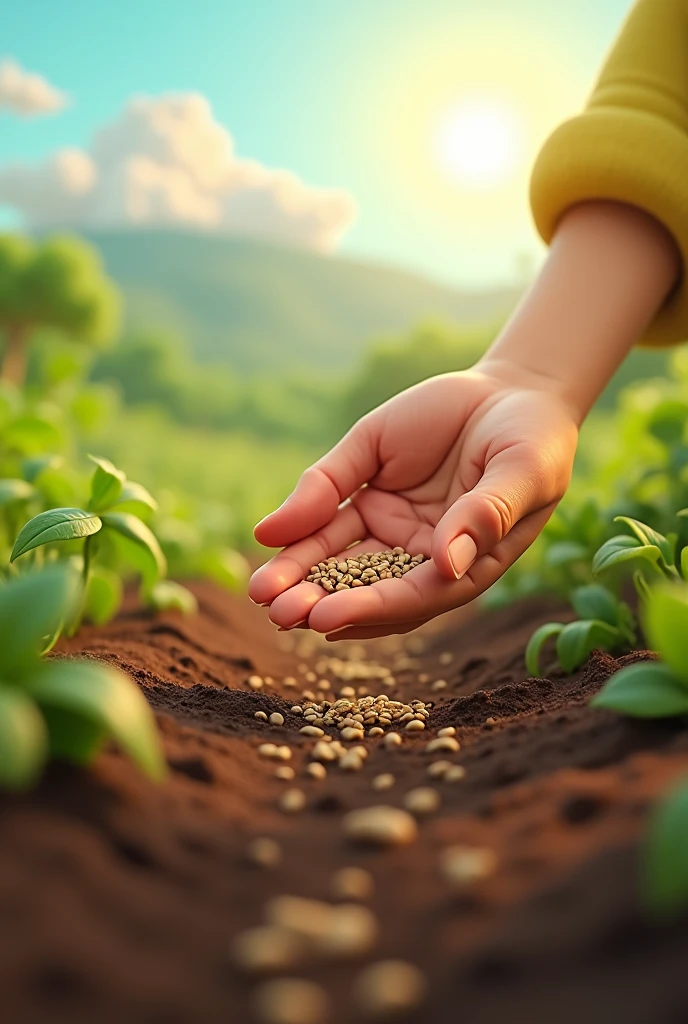 Plantando semente em um campo, only the hands.
