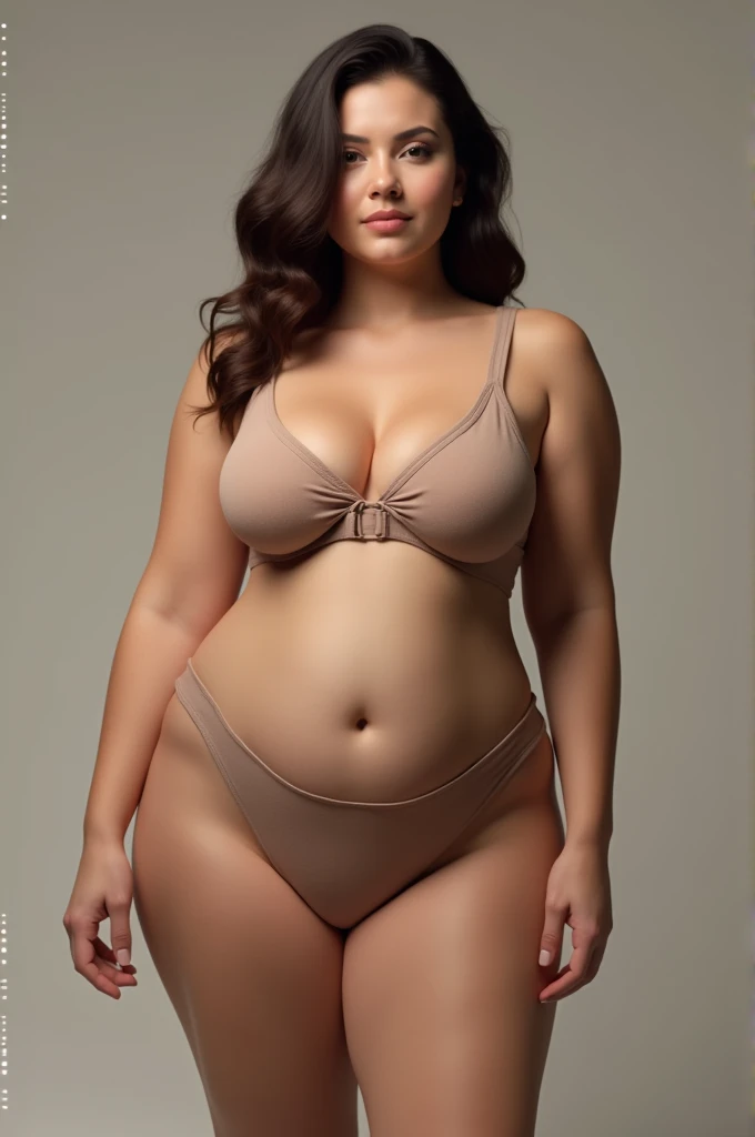 ((masterpiece)), ((photorealistic)), ((8k wallpaper)) , ((best quality)), ((perfect quality)), solo, (detailed eyes), (solo), girl, Tracer, short hair, brown hair, pose : ( shy pose, arm on belly), very beautiful, face : ( very beautiful face, orange glasses, plump face, plump cheeks, (perfect face), (makeup), big eyes, 20 years old, cute face, young ) , figure: ( very full body, (chubby jiggly body), (very thicc), (very curvy), fat rolls, belly rolls, very soft, big breasts, (sexy curves), sexy, (chubby), chubby belly, love handles, (wide waist), muffin top, thunder thighs) , clothes : (tight orange bikini)