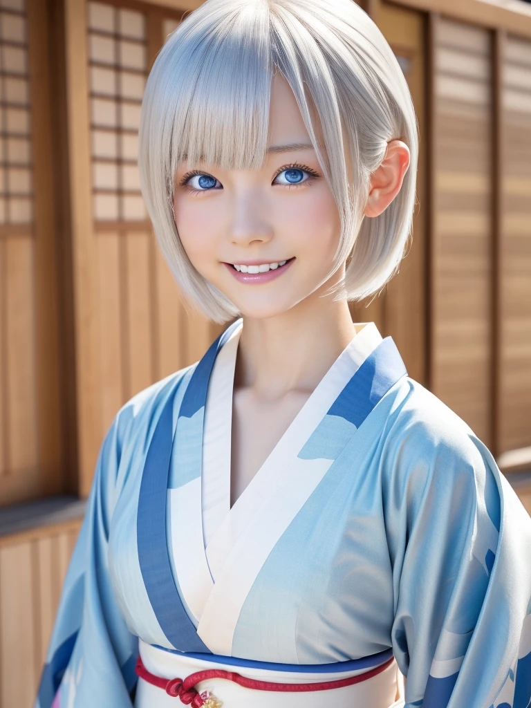 Anime girl short white hair blue eyes japanese  nanga style 