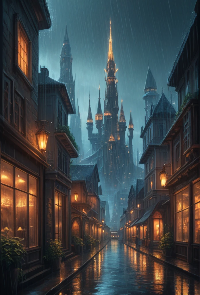 score_9,score_8_up,score_7_up,a fantasy city built within a vast cave,sleek glass buildings,elegant walkways between towers,illustration,raining,dark and moody lighting,digital art,oil painting,fantasy,8 k,trending on artstation,detailed,