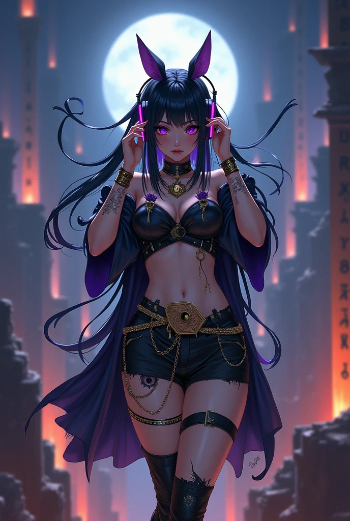 A woman wearing a bathrobe and headphones is lying by the pool、A beautiful night view behind、big breasts、sexy、Indoor pool with a night view、moonlight、exposed、Downlight、full moon、Stylish interior、Ruby Eye