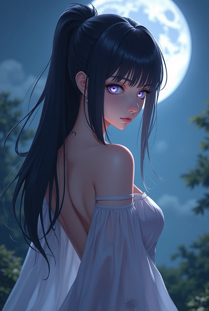 woman black cat breasts 95 b white linen dress forests night full moon