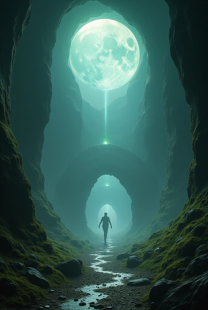 In a desolate, moonlit landscape, a lone figure emerges, their silhouette contorted and grotesque against the eerie glow. Closer inspection reveals a fusion of organic and mechanical elementsâsinister tendrils of pulsating flesh intertwining with cold, metallic structures. The figure's skin appears as if it's unraveling, revealing glimpses of something otherworldly beneath. The air is thick with an otherworldly hum, and a sickly, iridescent light emanates from the aberrant fusion. This image prompt invites exploration into the realm of body horror, prompting creative minds to unravel the unsettling narrative within this grotesque tableau