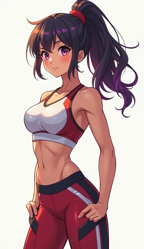 (solo:1.1),(masterpiece), (best quality:1.3), ultra detailed, intricate, professional art, digital art, absurdres, Kimberly, 1girl, solo, black hair, braided hair, long braids, two tone hair, slender body type, head proportionately sized to body, long legs, abs, full lips, beestung lips, African American, dark brown eyes, gold hoop earrings, smile, hair tie, dark brown skin, (dark brown skin:1.4), red underpants, Boxer Briefs, red short sleeved crop top, puffy sleeves, fingerless gloves, bandana scarf, medium breasts, wide hips, thick thighs, full lips, futanari, detailed thighs, genitalia outline on clothing, male genitalia, huge bulge, detailed male genitalia outline, erection under clothes, huge crotch bulge, detailed genitalia outline, BREAK, locker room, standing pose, BREAK frontal view, universal lighting, BREAK
