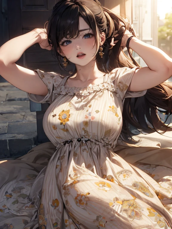 tmasterpiece,Moody lighting,Best picture quality,A high resolution,realisticlying,Fair pink skin,a beauty girl,Light smile,cleavage,huge tit,huge tit,high-heels,(full bodyesbian),very Bigger breasts,(See areola),Background bokeh,Clear eyes,(Solo),Ultra-thin ultra-transparent silk clothes,thin lipss,Exaggerated body proportions,Big buttocks,thick thight,Oily skin,Keep one's mouth shut,Lie in the bathtub,hairflower,shoulder-lengthhair,with brown eye,inside in room,浴室