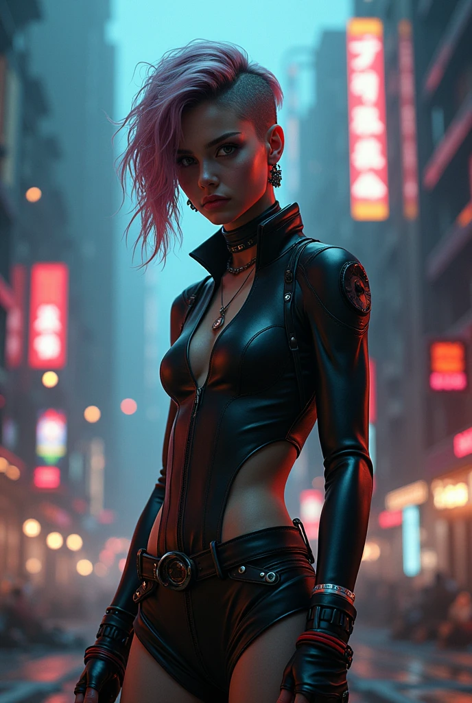 garota de costas, sem camisa, vibrant colors hair, looking behind, dragon tattoo on the back, imagem estilo cyberpunk, luzes neon, alta qualidade, ultra 8k