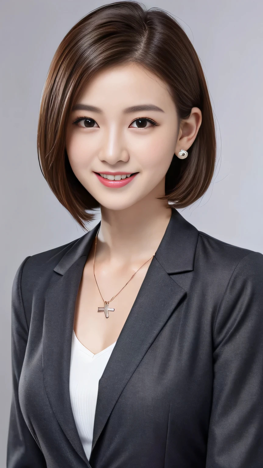 A woman in a black suit and white shirt posing for a photo - SeaArt AI