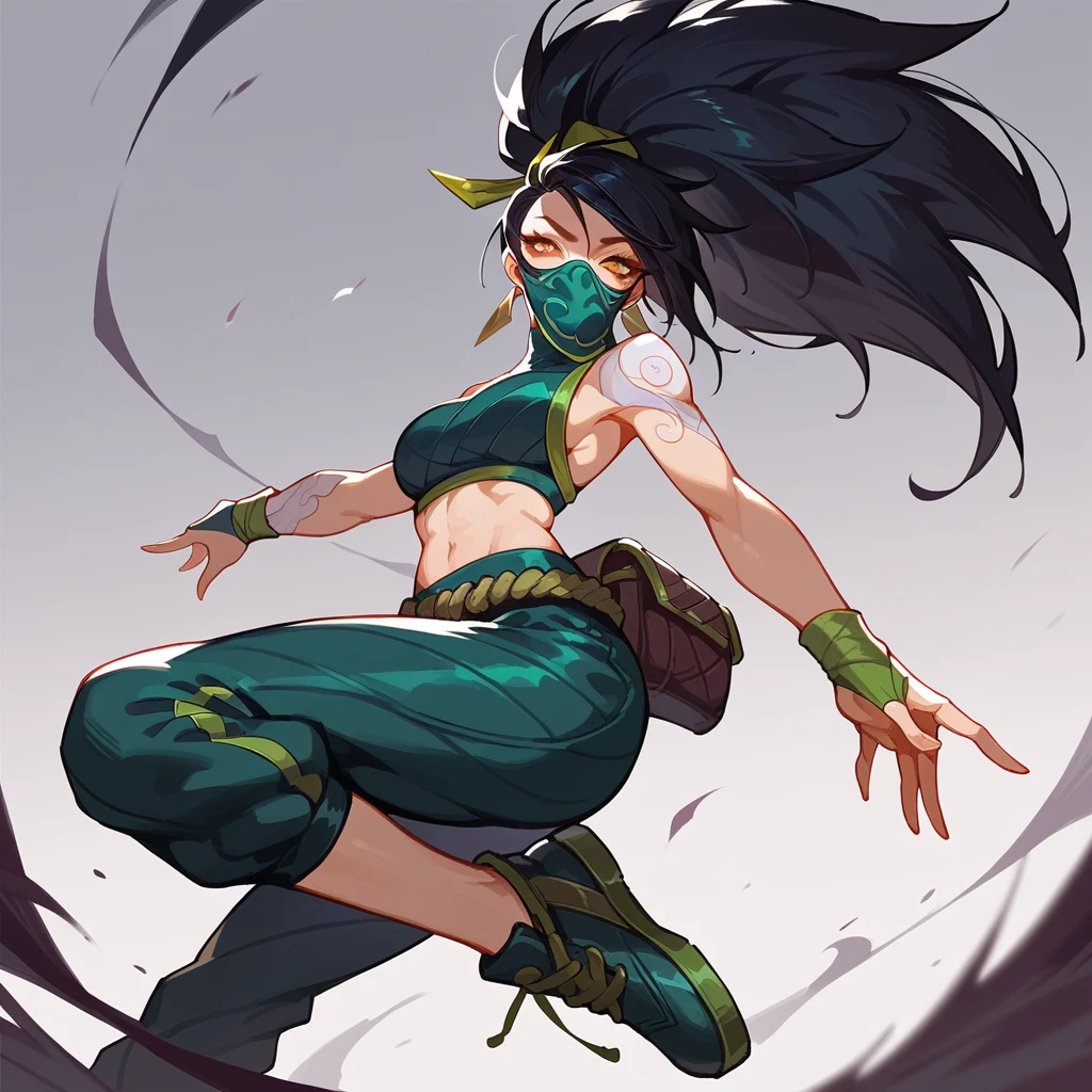 score_9, score_8_up, score_7_up, akali (league of legends), 1girl, yellow eyes, sexy, full body, squinty eyes, earrings, black hair, long eyelashes, big bust, combat academy