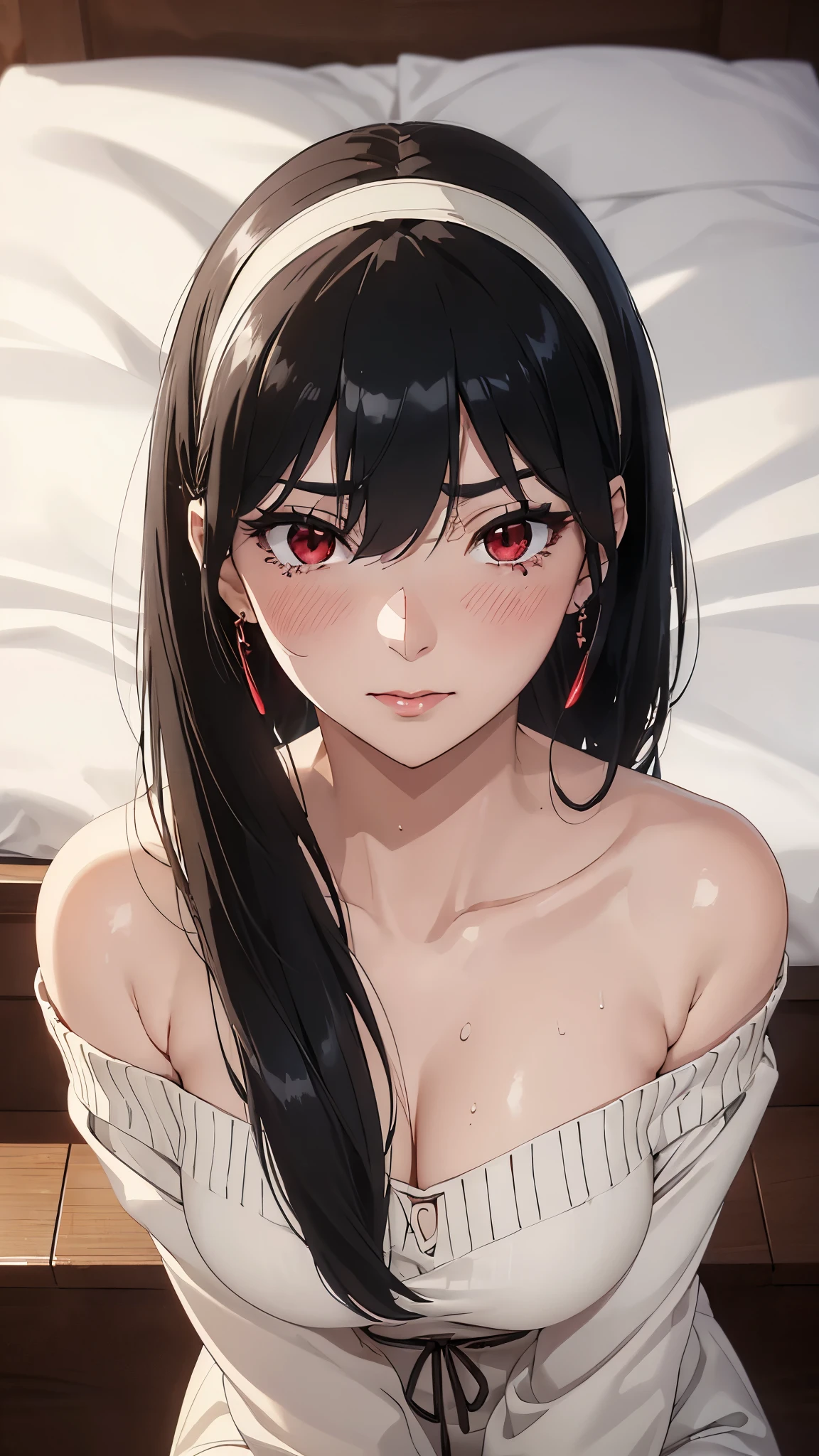 High resolution、masterpiece、One Girl、Bear、Black-haired、Long hair short hair、White hair band、look up、Kamimei、Leaning forward、Open your mouth、Smiling with teeth showing、Bring your face closer、Red eyes、Gold earrings、jewelry、Undressing, Change of clothes, Open shirt, Shirtless, Cute pink bra, Pure White Panties,locker, window, Medium chest, Mouth closed, sunlight, Lips parted, Backlight, 