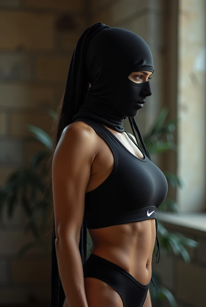"Symbiote feminine Ghost Spider-Gwen" with a posture that shows strength doing high intensity workout, "large tight breasts", "plumpy pussy", "looking sweatier", "in a suit with extreme velour", "with a "quixotic luxurious velvety suit", "thick and plush all black ribbed turtleneck hoodie" and "full mask on"", against a backdrop of a dimly lit gym, "dramatic shot in hyper Realistic with emphasized shadows", "more sweaty"