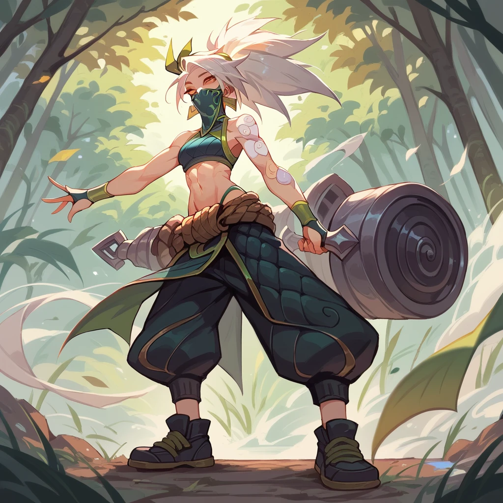 score_9, score_8_up, score_7_up, akali (league of legends), 1girl, yellow eyes, sexy, full body, squinty eyes, earrings, white hair, long eyelashes, play boy