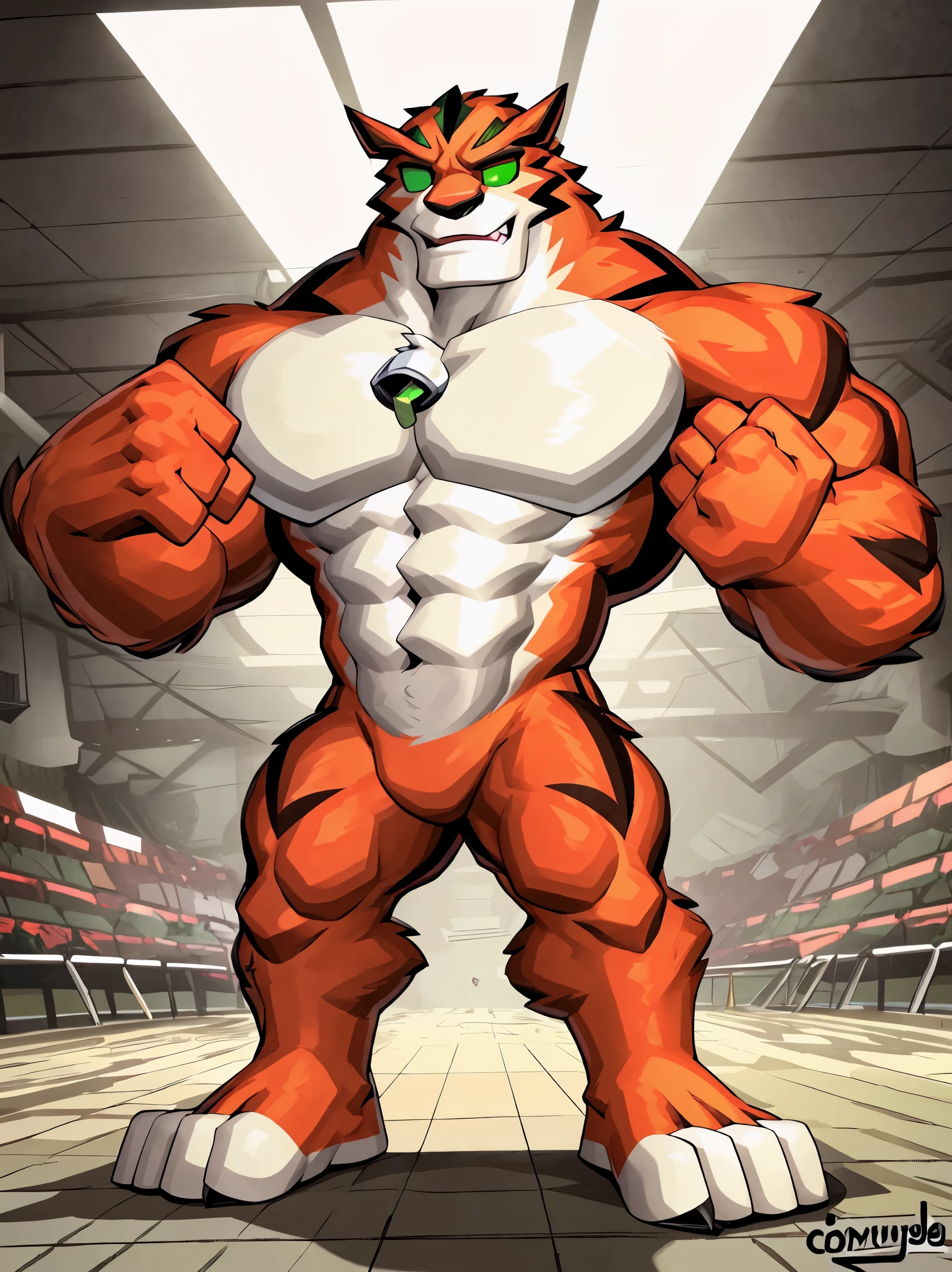 score_9, score_8_up, score_7_up, score_6_up, score_5_up, score_4_up,best quality,1boy,solo,muscular male,hi res,8k hd,looking at viewer,arms_raised,(by cartoon-network,by kamyuelo:1.5),(((no signature:1.8))),masterpiece,best quality,(rath_(ben_10),orange skins):0.9,solo,hi res,8k hd,((nudiest:1.7)),(((green eyes,no pupils:1.7))),full body shot,((show legs&feet)),detailed background((flawless design)),(((rugged body,wide_chest,wide_abs,wide_legs,wide_feet,big muscular,better eyes,better pupils,better hands,better fingers,better fist))),standing,confident dramatic muscle-man posing,one-arm raising,