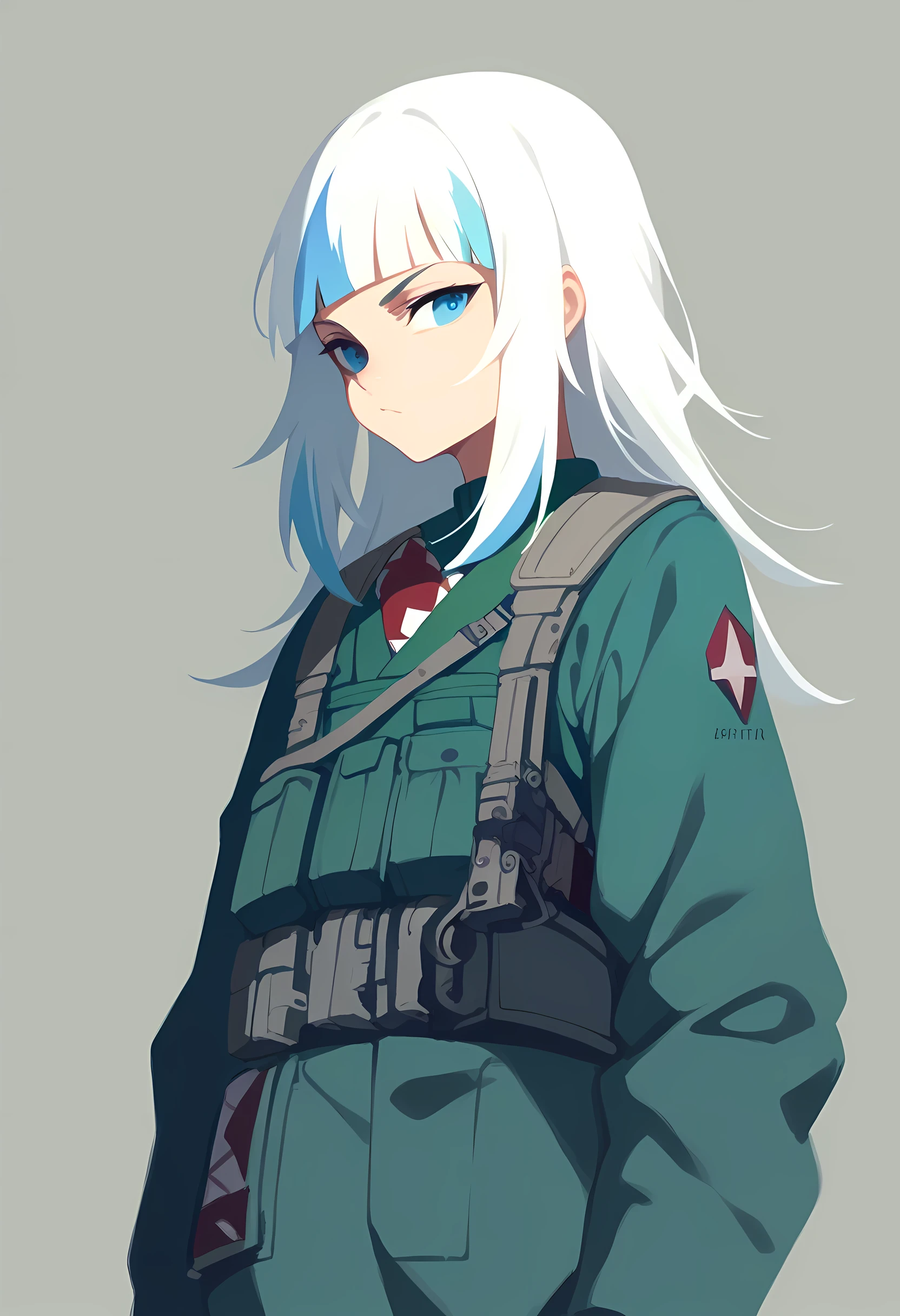 score_9, score_8_up, score_7_up, score_6_up, score_5_up, score_4_up, ultra-high-detailed, 1girl, solo, (gawr gura), white hair, from front, military gear, blue eyes, lineart, minimalistic, (by ratatatat74:1)
